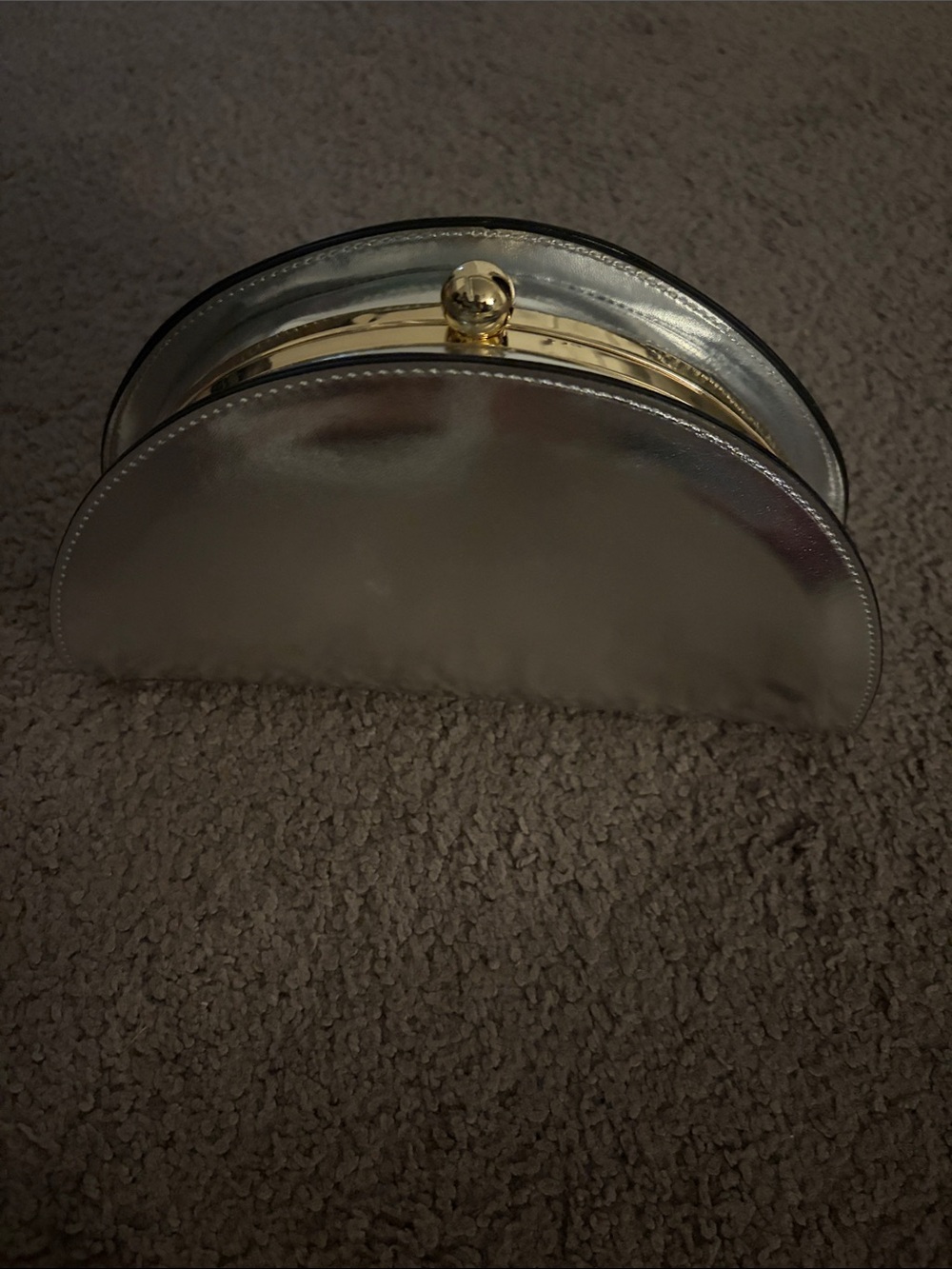 Metallic Silver Semi-Circle Clutch with Gold Frame